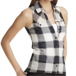 The Limited Black and White Checkered Sleeveless Shirt